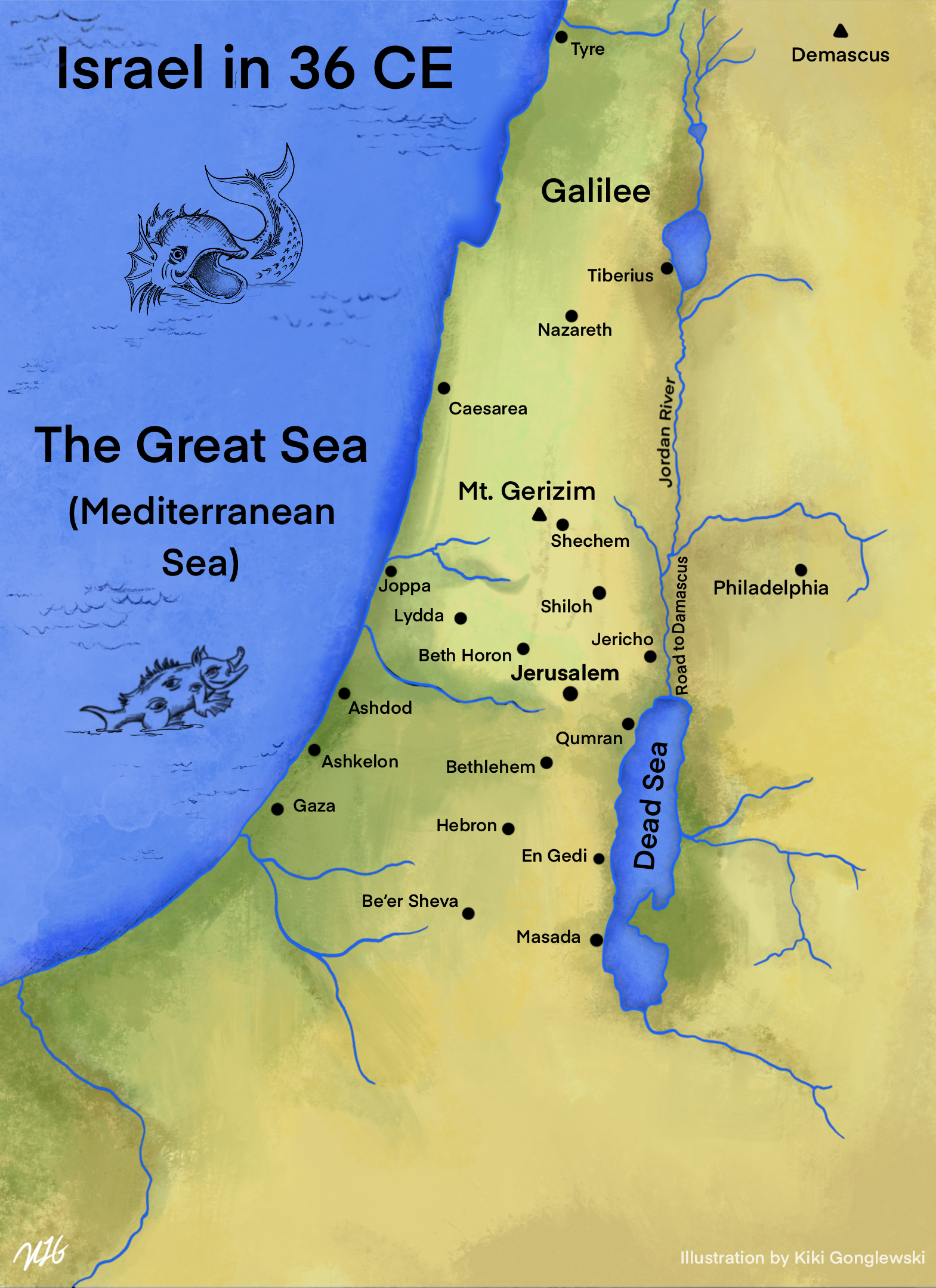 Map of Israel in 36 CE